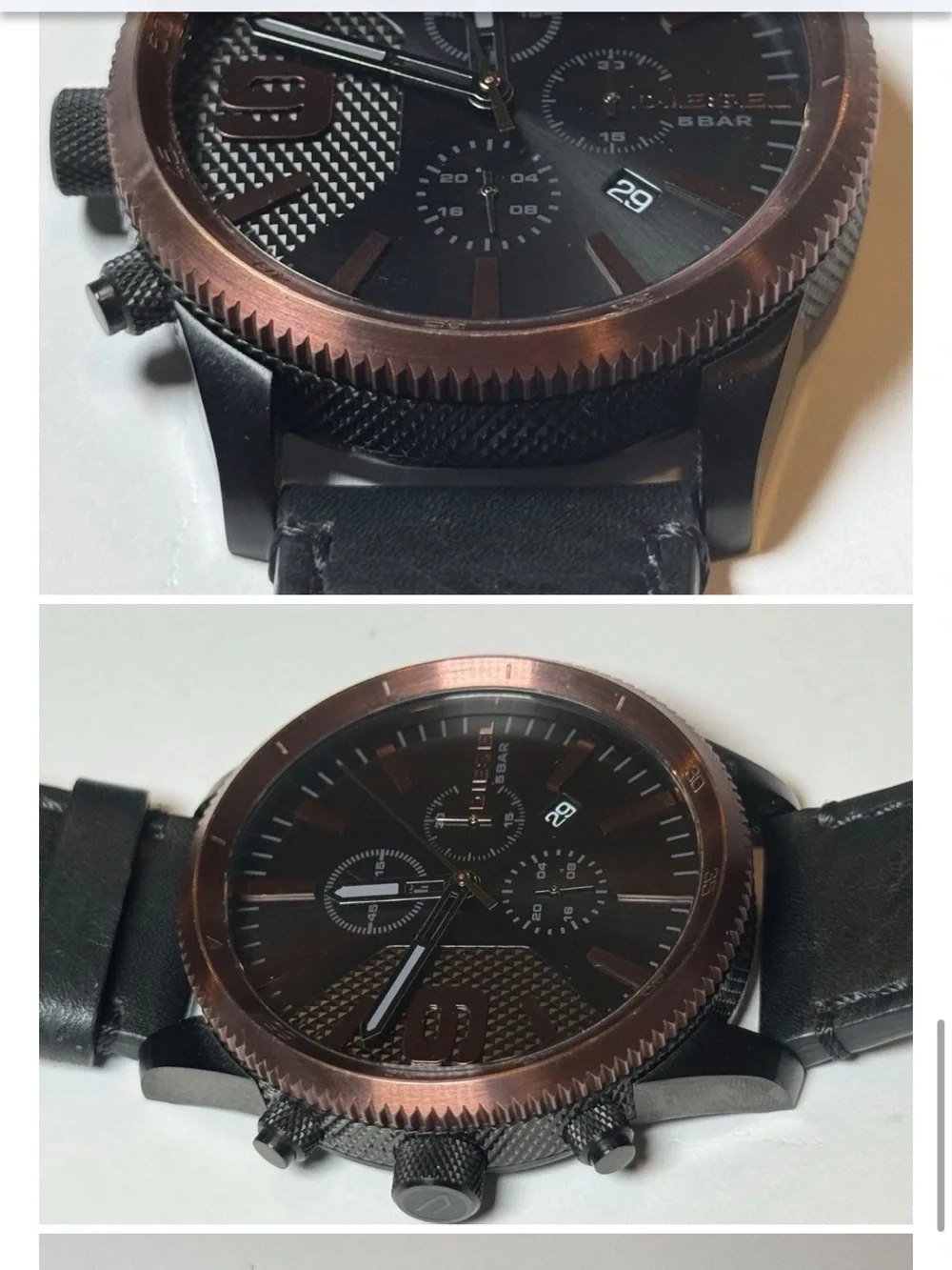 Diesel “Brave Men’s” 51mm Watch Black/Rose w/ Black Leather Strap